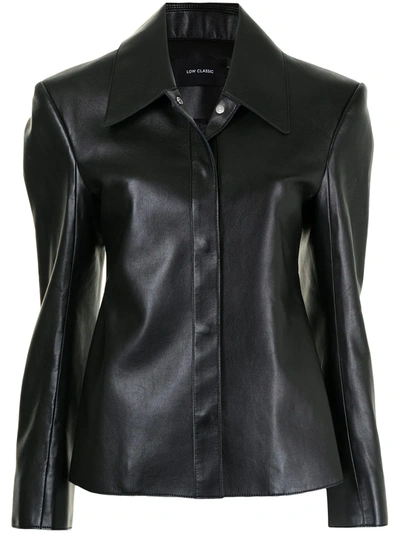 Shop Low Classic Classic Collar Leather Jacket In Schwarz