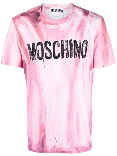 Shop Moschino Paint-effect Logo-print T-shirt In Pink