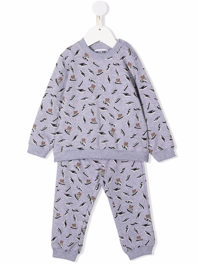 Moschino All-over Logo Print Tracksuit In Grey