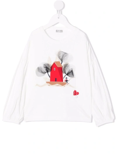 Shop Il Gufo Graphic-print Longsleeved T-shirt In White