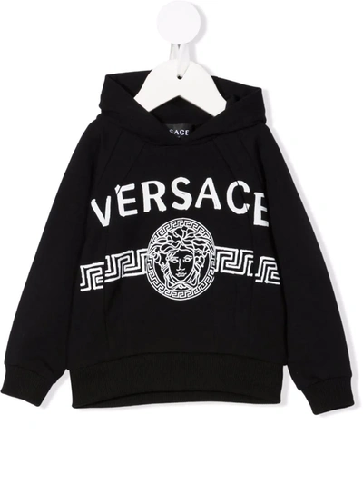 Shop Versace Oversized Logo Hoodie In Black