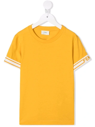 Shop Fendi Logo Sleeve-trim T-shirt In Yellow