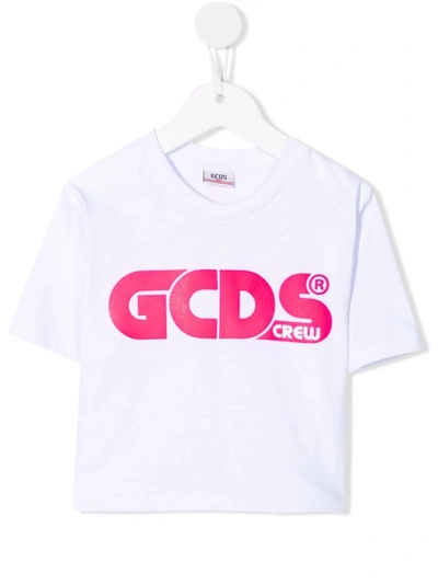 Shop Gcds Logo-print Cropped T-shirt In White