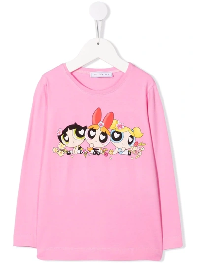 Shop Monnalisa Graphic-print Long-sleeved T-shirt In Pink