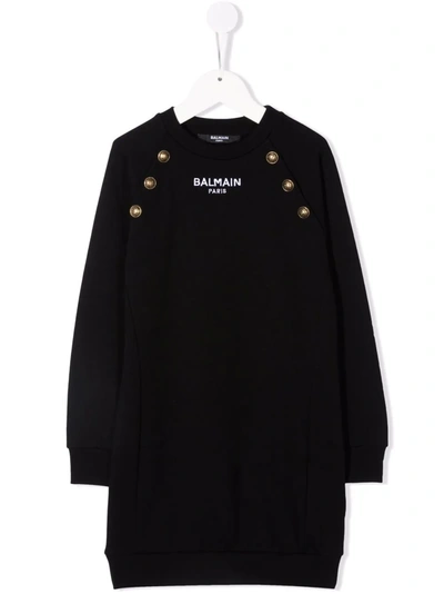 Shop Balmain Long-sleeve Knitted Dress In Black