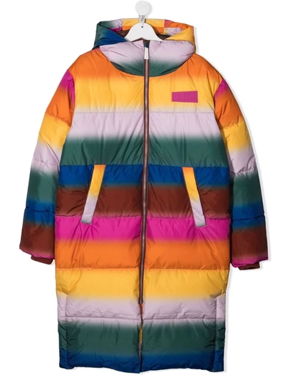 Shop Molo Teen Harper Rainbow Stripe Coat In Orange