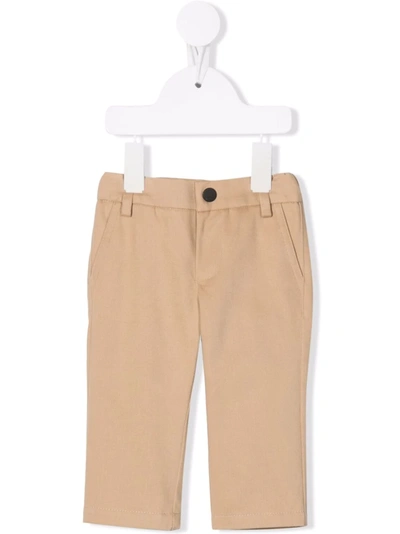 Shop Fendi Teddy Embroidered Logo Chinos In Neutrals