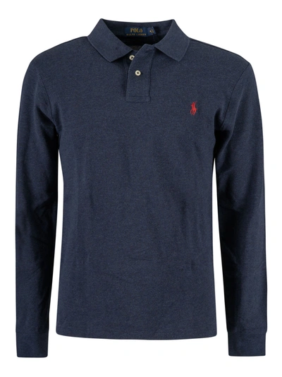 Shop Ralph Lauren Long-sleeved Polo Shirt In Blue/heather