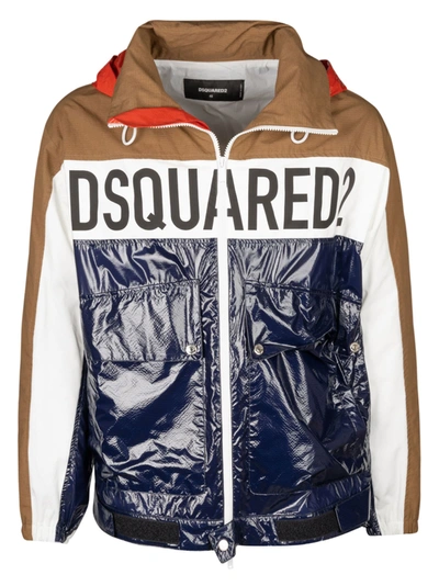 Shop Dsquared2 Colourblock Logo Zip Jacket In Brown/white/navy