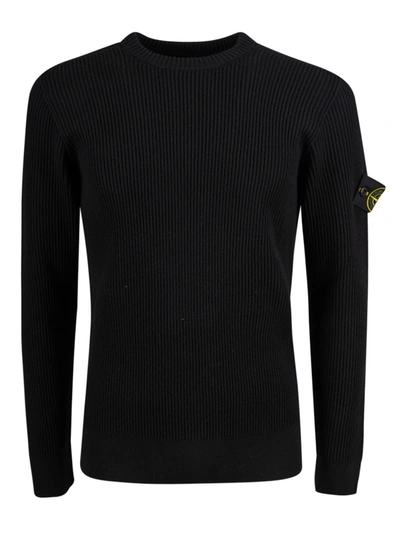 Shop Stone Island Logo Sleeve Sweater In Navy