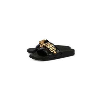 Shop Moschino Pvc Sandal Slide With Lettering Logo In Black