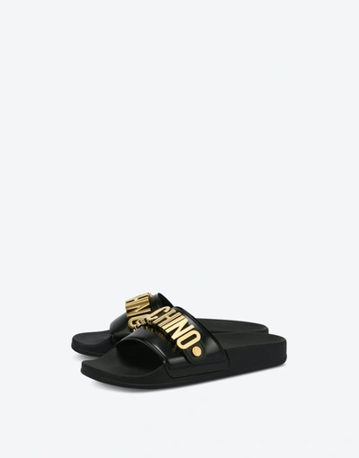Shop Moschino Pvc Sandal Slide With Lettering Logo In Black