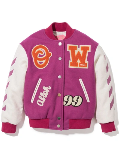 Shop Off-white Embroidered Varsity Bomber Jacket In Purple