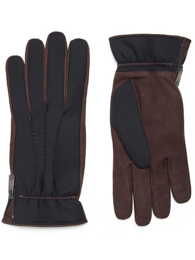 Shop Ermenegildo Zegna Short Contrast-panel Gloves In Blue