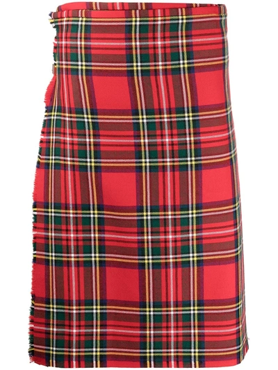 Shop Molly Goddard Checked Pleated Wool Skirt In Red