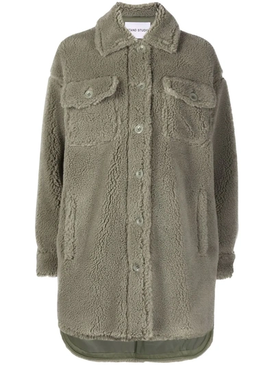 Shop Stand Studio Sabi Teddy-texture Jacket In Green