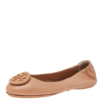 Pre-owned Tory Burch Beige Leather Reva Ballet Flats Size 37.5