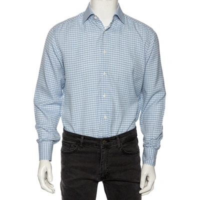 Pre-owned Ermenegildo Zegna Light Blue Check Cotton Button Front Regular Fit Shirt M