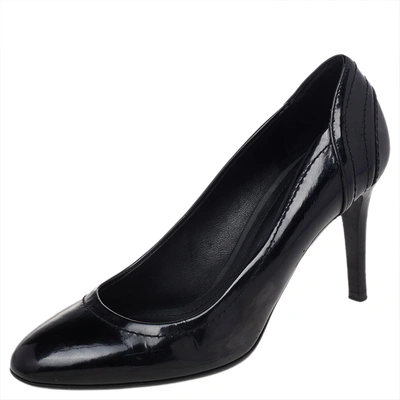 Pre-owned Burberry Black Patent Leather And Coated Canvas Pumps Size 37
