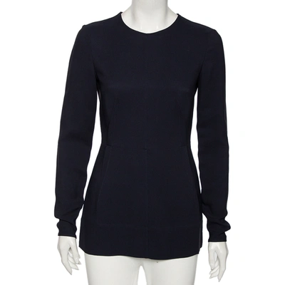 Pre-owned Stella Mccartney Navy Blue Cady Long Sleeve Peplum Blouse S