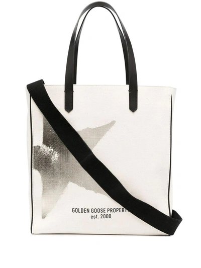Shop Golden Goose Star-print Canvas Tote Bag In White
