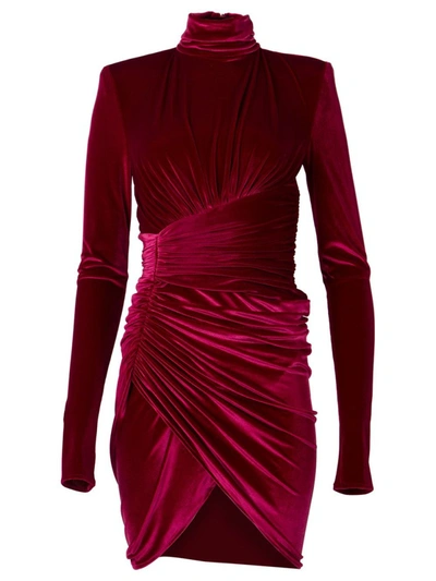 Shop Alexandre Vauthier Velvet Drape Wrapped Dress Cherry Red