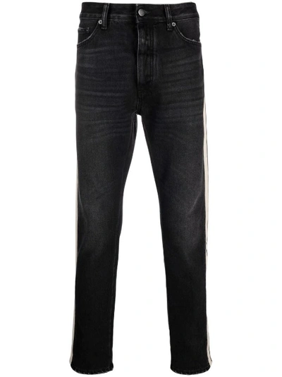 Shop Palm Angels Black Side Striped Slim-fit Jeans