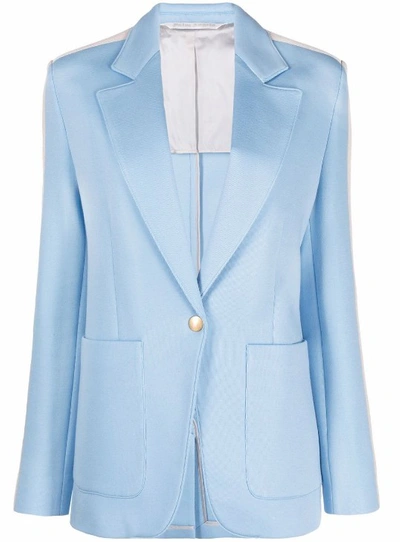 Shop Palm Angels Light Blue Side-stripe Buttoned Blazer