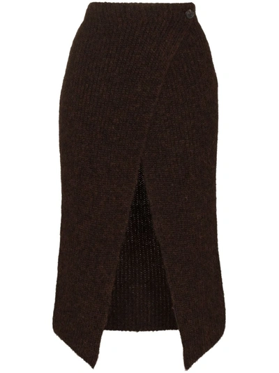 Shop Alanui Illimani Ribbed Midi Skirt In Brown