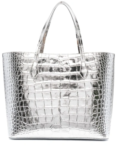 Shop Givenchy Crocodile-embossed Wing Tote Bag In Silver