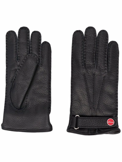 Shop Kiton Black Five-finger Leather Gloves