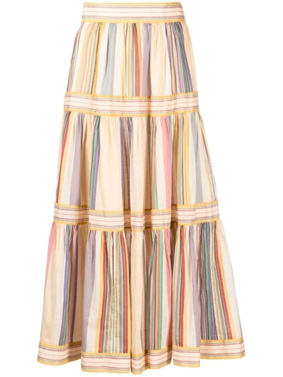 Shop Zimmermann Mae Long Tiered Skirt In Neutrals