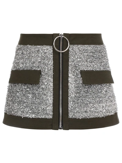 Shop Balmain Low-rise Tweed And Canvas Mini Skirt Silver And Black In Grey