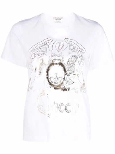 Shop Junya Watanabe White Graphic-print Round-neck T-shirt