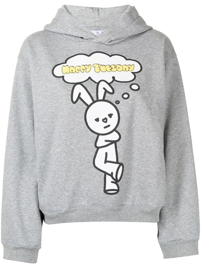 Natasha Zinko Happy Tuesday Hooded Cotton-blend Sweatshirt In Grau