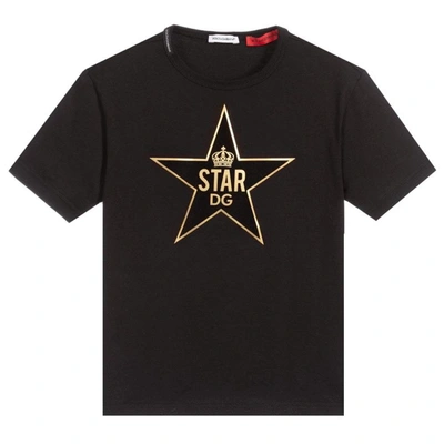 Shop Dolce & Gabbana Boys Star Gold T-shirt In Black