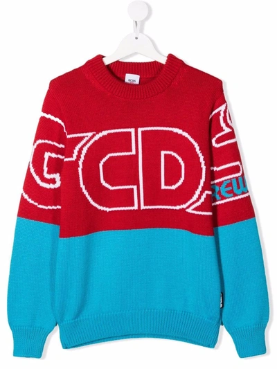 Shop Gcds Teen Intarsia-knit Virgin-wool Jumper In Red