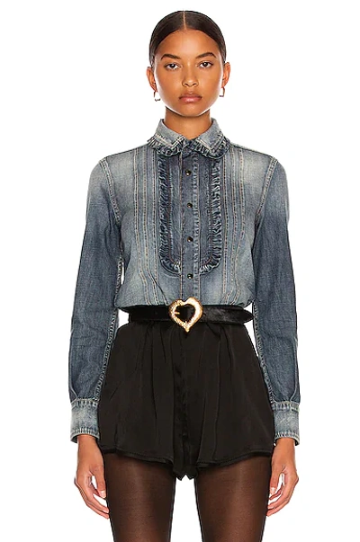 Shop Saint Laurent Fitted Western Shirt In Dirty Medium Vintage