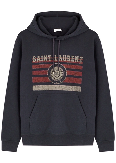 Shop Saint Laurent Charcoal Hooded Printed Cotton Sweatshirt In Grey