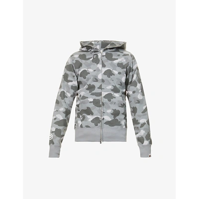 Shop A Bathing Ape Mens Gray Camouflage-patterned Logo-print Cotton-jersey Hoody L