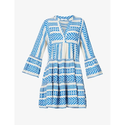 Shop Devotion Womens Blue Ella Embroidered Cotton Mini Dress S