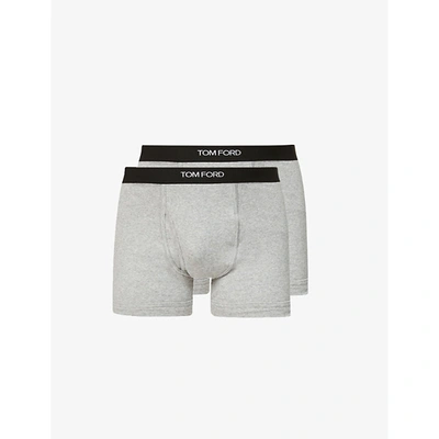 Shop Tom Ford Men's Grey Pack Of Two Slim-fit Stretch-cotton Boxers
