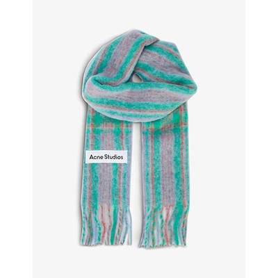 Shop Acne Studios Vally Tartan Knitted Scarf In Light Blue