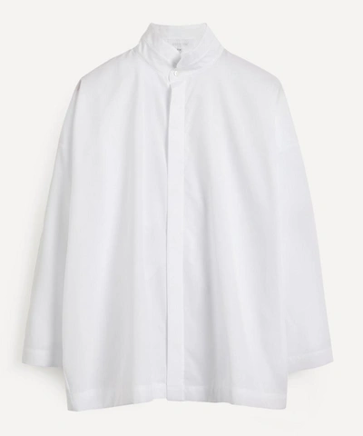 Shop Eskandar Stand Collar Cotton Shirt In White