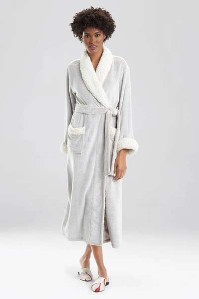 Shop Natori Plush Sherpa Two-tone Wrap Robe With Pockets + Belt In Cashmere