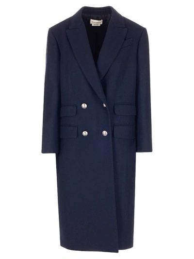 Shop Alexander Mcqueen Women's Blue Other Materials Coat