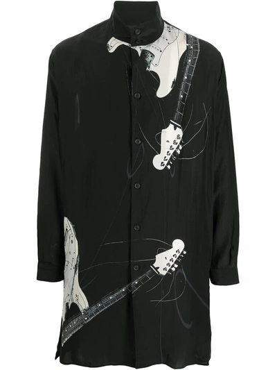 Shop Yohji Yamamoto Guitar-print Long-length Shirt In Black