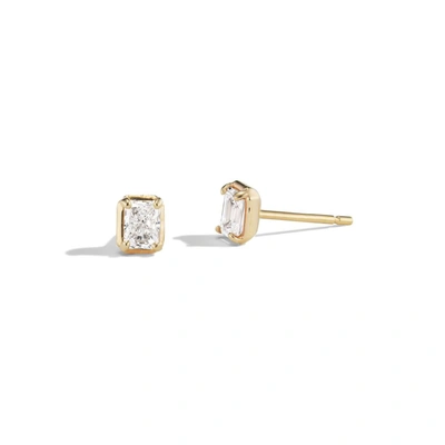 Shop Sophie Ratner Emerald-cut Stud Earrings In Yellow Gold,white Diamonds