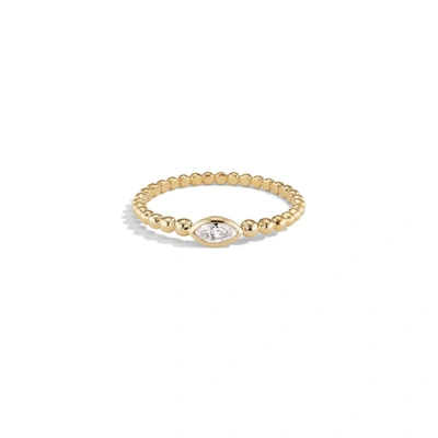 Shop Sophie Ratner Beaded Marquise Ring In Yellow Gold,white Diamonds
