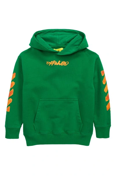 Shop Off-white Kids' Logo Arrow Cotton Hoodie In Green Orange